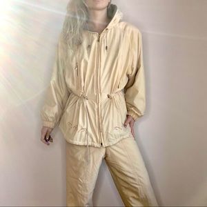 VINTAGE Creamy Pale Yellow Ski Suit / Snow Suit Pants Coat